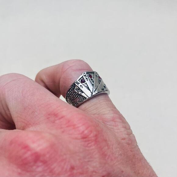 Y2K Vintage Silver Deck of Cards Ring – Adjustable Size, Unisex, Brand New - Picture 5 of 8